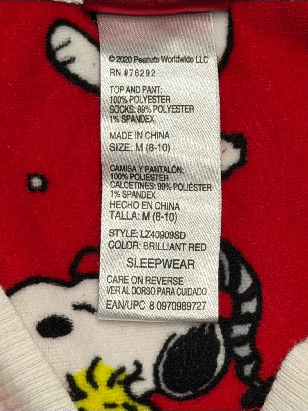 Peanuts Snoopy Women’s Pajama Set M Red Winter Fleece 2 Piece Woodstock